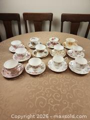 MaxSold Auction: Lot of 12 teacups and saucers includes Royal Albert, Gladstone, Stanley, etc. - Ajax (Ontario, Canada) SELLER MANAGED Estate Sale Online Auction - Billingsgate Crescent