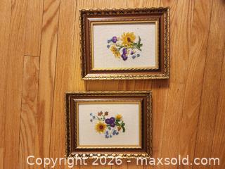 MaxSold Auction: Lot of 2 Hand Embroidered Flowered Pictures - Frame 5.5" x 7"T - Ajax (Ontario, Canada) SELLER MANAGED Estate Sale Online Auction - Billingsgate Crescent