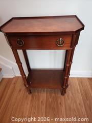 MaxSold Auction: Narrow Solid Wood Accent/Side Table with Drawer and Lower Shelf - Ajax (Ontario, Canada) SELLER MANAGED Estate Sale Online Auction - Billingsgate Crescent