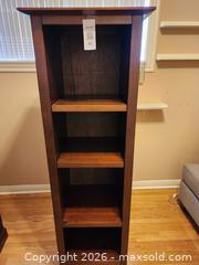 MaxSold Auction: Narrow Solid Wood Bookcase/Media Tower, Dark Brown, 60x20x16 in - Ajax (Ontario, Canada) SELLER MANAGED Estate Sale Online Auction - Billingsgate Crescent