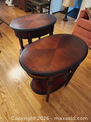 MaxSold Auction: Pair of Oval Wood End/Side Tables with Lower Shelf - Ajax (Ontario, Canada) SELLER MANAGED Estate Sale Online Auction - Billingsgate Crescent