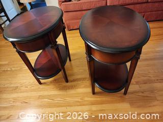 MaxSold Auction: Pair of Oval Wood End/Side Tables with Lower Shelf - Ajax (Ontario, Canada) SELLER MANAGED Estate Sale Online Auction - Billingsgate Crescent