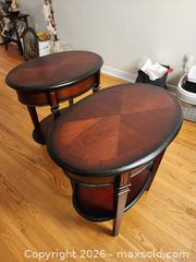 MaxSold Auction: Pair of Oval Wood End/Side Tables with Lower Shelf - Ajax (Ontario, Canada) SELLER MANAGED Estate Sale Online Auction - Billingsgate Crescent