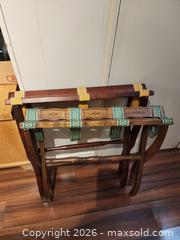 MaxSold Auction: Pair of Vintage Folding Wooden Luggage Racks with Fabric Straps - Ajax (Ontario, Canada) SELLER MANAGED Estate Sale Online Auction - Billingsgate Crescent