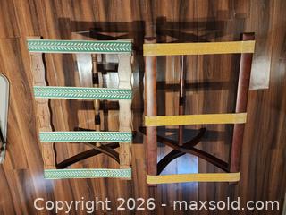 MaxSold Auction: Pair of Vintage Folding Wooden Luggage Racks with Fabric Straps - Ajax (Ontario, Canada) SELLER MANAGED Estate Sale Online Auction - Billingsgate Crescent