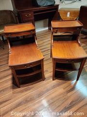 MaxSold Auction: Two wooden end tables with drawers and shelves 25 D x 16 w x 27.75 H - Ajax (Ontario, Canada) SELLER MANAGED Estate Sale Online Auction - Billingsgate Crescent