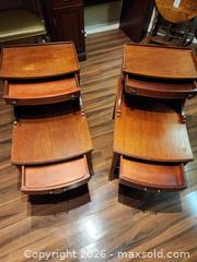 MaxSold Auction: Two wooden end tables with drawers and shelves 25 D x 16 w x 27.75 H - Ajax (Ontario, Canada) SELLER MANAGED Estate Sale Online Auction - Billingsgate Crescent