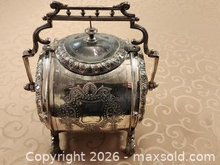 MaxSold Auction: Victorian Silver Plated Biscuit Barrel. For Storing English Tea Biscuits c1890  - Ajax (Ontario, Canada) SELLER MANAGED Estate Sale Online Auction - Billingsgate Crescent