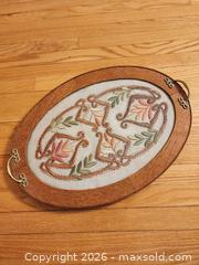 MaxSold Auction: Vintage Embroidered Wooden Glass Top Tray 14" x 10"T - Ajax (Ontario, Canada) SELLER MANAGED Estate Sale Online Auction - Billingsgate Crescent