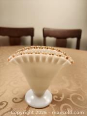 MaxSold Auction: Vintage Fenton Milk Glass Items: Silver Crest Cornucopia & Rose Crest Fan Vase - Ajax (Ontario, Canada) SELLER MANAGED Estate Sale Online Auction - Billingsgate Crescent