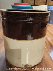 MaxSold Auction: Vintage Robinson Ransbottom 6-Gallon Stoneware Crock with Crown '6' Capacity Stamp - Ajax (Ontario, Canada) SELLER MANAGED Estate Sale Online Auction - Billingsgate Crescent