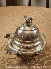 MaxSold Auction: Vintage Silver Plated Butter Dish. Butterfly handle.   - Ajax (Ontario, Canada) SELLER MANAGED Estate Sale Online Auction - Billingsgate Crescent