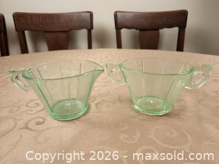 MaxSold Auction: Vintage Vaseline/Uranium US Glass scroll Starflower Pinwheel Cream & Sugar Depression Ware in Ice Green Color - Ajax (Ontario, Canada) SELLER MANAGED Estate Sale Online Auction - Billingsgate Crescent