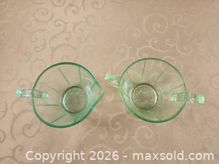 MaxSold Auction: Vintage Vaseline/Uranium US Glass scroll Starflower Pinwheel Cream & Sugar Depression Ware in Ice Green Color - Ajax (Ontario, Canada) SELLER MANAGED Estate Sale Online Auction - Billingsgate Crescent