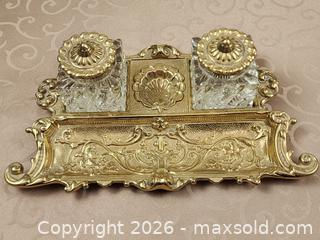 MaxSold Auction: Vintage Virginia Metalcrafters Brass Desk Set, Glass Inkwells, Art Nouveau & Authentic Quill Pen - Ajax (Ontario, Canada) SELLER MANAGED Estate Sale Online Auction - Billingsgate Crescent