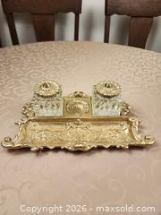 MaxSold Auction: Vintage Virginia Metalcrafters Brass Desk Set, Glass Inkwells, Art Nouveau & Authentic Quill Pen - Ajax (Ontario, Canada) SELLER MANAGED Estate Sale Online Auction - Billingsgate Crescent