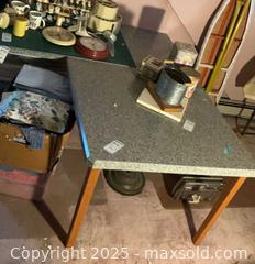 MaxSold Auction: L-Shaped Work/Craft Table, Laminate Top, Solid Wood Legs - Randolph (Massachusetts, USA) PARTNER MANAGED Estate Sale Online Auction - Chestnut Street