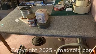MaxSold Auction: L-Shaped Work/Craft Table, Laminate Top, Solid Wood Legs - Randolph (Massachusetts, USA) PARTNER MANAGED Estate Sale Online Auction - Chestnut Street