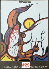 MaxSold Auction: INDIGENOUS ARTWORK (painting on canvas board) - &#34;Camping&#34; by Goyce Kakegamic 1982 (unframed) - Toronto (Ontario, Canada) PARTNER MANAGED Estate Sale Online Auction - Industrial Street