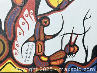 MaxSold Auction: INDIGENOUS ARTWORK (painting on canvas board) - &#34;Camping&#34; by Goyce Kakegamic 1982 (unframed) - Toronto (Ontario, Canada) PARTNER MANAGED Estate Sale Online Auction - Industrial Street