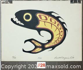 MaxSold Auction: vintage INDIGENOUS PRINT - "Fish" by Robert Kakegamic 1979 (unframed) - Toronto (Ontario, Canada) PARTNER MANAGED Estate Sale Online Auction - Industrial Street