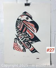 MaxSold Auction: vintage INDIGENOUS PRINT - &#34;Raven and Salmon&#34; by Roy J. Hanuse (unframed) - Toronto (Ontario, Canada) PARTNER MANAGED Estate Sale Online Auction - Industrial Street
