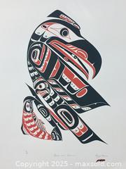 MaxSold Auction: vintage INDIGENOUS PRINT - &#34;Raven and Salmon&#34; by Roy J. Hanuse (unframed) - Toronto (Ontario, Canada) PARTNER MANAGED Estate Sale Online Auction - Industrial Street