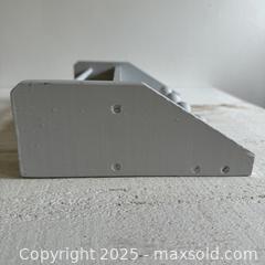 MaxSold Auction: Light Blue Gray Painted Wooden Shelf with Knob Hooks - Farmhouse Kitchen Wood Shelf - Spice Shelf - Kingston (Ontario, Canada) SELLER MANAGED Downsizing Online Auction - Bishop Street