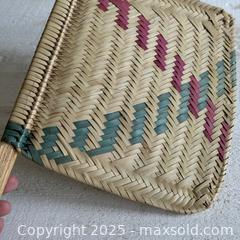 MaxSold Auction: Vintage Colourful Tight Weave Hand Fan - Woven Purple, Blue and Tan Fan - Kingston (Ontario, Canada) SELLER MANAGED Downsizing Online Auction - Bishop Street
