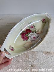 MaxSold Auction: Vintage German Serving Tray with Pink Roses and Iridescent Glaze - Vintage Celery Bowl - Made in Germany - Kingston (Ontario, Canada) SELLER MANAGED Downsizing Online Auction - Bishop Street