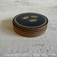 MaxSold Auction: Vintage Simple Paper and Cork Coaster Set with Blue Background and Three Crown Design - Kingston (Ontario, Canada) SELLER MANAGED Downsizing Online Auction - Bishop Street