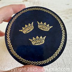 MaxSold Auction: Vintage Simple Paper and Cork Coaster Set with Blue Background and Three Crown Design - Kingston (Ontario, Canada) SELLER MANAGED Downsizing Online Auction - Bishop Street