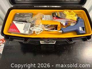 MaxSold Auction: Tool box with glue tool, stapler, and more - Kingston (Ontario, Canada) SELLER MANAGED Downsizing Online Auction - Steve Fonyo Drive (STORAGE)