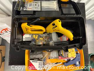 MaxSold Auction: Tool box with glue tool, stapler, and more - Kingston (Ontario, Canada) SELLER MANAGED Downsizing Online Auction - Steve Fonyo Drive (STORAGE)