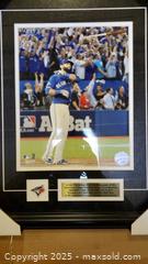 MaxSold Auction: José Bautista Framed Photo/Plaque with Team Pin - Blue Jays (2015 ALDS Game 5 Bat Flip) - Toronto (Ontario, Canada) SELLER MANAGED Downsizing Online Auction - Curity Avenue