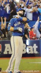 MaxSold Auction: José Bautista Framed Photo/Plaque with Team Pin - Blue Jays (2015 ALDS Game 5 Bat Flip) - Toronto (Ontario, Canada) SELLER MANAGED Downsizing Online Auction - Curity Avenue