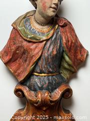 MaxSold Auction: Antique 17th c. Polychrome Carved Wood Sculpture of a Young Boy Religious Latin Inscription - Toronto (Ontario, Canada) PARTNER MANAGED Estate Sale Online Auction -  Glen Road