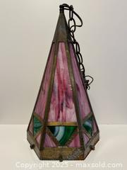 MaxSold Auction: Antique Arts &#38; Crafts Stained Glass Pink + Green Hanging Pendant Lamp  - Toronto (Ontario, Canada) PARTNER MANAGED Estate Sale Online Auction -  Glen Road