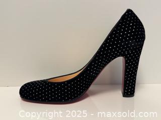 MaxSold Auction: Christian Louboutin Hot Chick Plume 100 Black Suede Shoes with Silver Stud Detailing sz 7 - Toronto (Ontario, Canada) PARTNER MANAGED Estate Sale Online Auction -  Glen Road