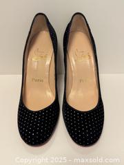 MaxSold Auction: Christian Louboutin Hot Chick Plume 100 Black Suede Shoes with Silver Stud Detailing sz 7 - Toronto (Ontario, Canada) PARTNER MANAGED Estate Sale Online Auction -  Glen Road