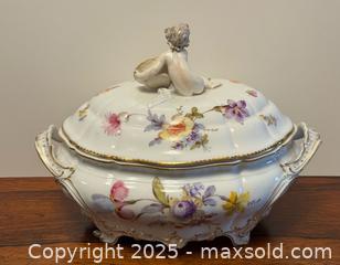 MaxSold Auction: Large Antique Floral Porcelain Covered Tureen with a Cherub - Toronto (Ontario, Canada) PARTNER MANAGED Estate Sale Online Auction -  Glen Road
