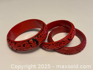 MaxSold Auction: Lot of Three Chinese Carved Red Cinnabar Bracelets  - Toronto (Ontario, Canada) PARTNER MANAGED Estate Sale Online Auction -  Glen Road
