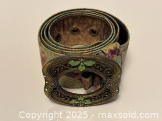 MaxSold Auction: Michal Negrin Floral Fabric Belt with Green Crystal Buckle - Toronto (Ontario, Canada) PARTNER MANAGED Estate Sale Online Auction -  Glen Road