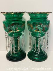 MaxSold Auction: Pair of Victorian Hand Painted Green Glass Mantle Lustres - Toronto (Ontario, Canada) PARTNER MANAGED Estate Sale Online Auction -  Glen Road