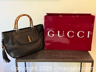 MaxSold Auction: Gucci Calfskin Bamboo Medium Tassel Leather Tote  - Toronto (Ontario, Canada) PARTNER MANAGED Estate Sale Online Auction - Esander Drive (STORAGE)