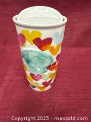 MaxSold Auction: Starbucks 10 oz Ceramic Travel Mug Watercolor Hearts - Renfrew (Ontario, Canada) SELLER MANAGED Downsizing Online Auction - Plaunt Street South