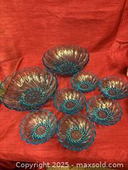 MaxSold Auction: Teal Blue Swirled Petal Serving Bowl with 7 Side Bowls (Set of 8) - Renfrew (Ontario, Canada) SELLER MANAGED Downsizing Online Auction - Plaunt Street South