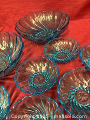 MaxSold Auction: Teal Blue Swirled Petal Serving Bowl with 7 Side Bowls (Set of 8) - Renfrew (Ontario, Canada) SELLER MANAGED Downsizing Online Auction - Plaunt Street South