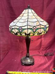 MaxSold Auction: Tiffany-Style Stained Glass Table Lamp, 15 in Shade, Bronze Base - Renfrew (Ontario, Canada) SELLER MANAGED Downsizing Online Auction - Plaunt Street South
