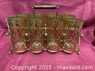 MaxSold Auction: Vintage MCM Culver Valenica Gold &#38; Green Collins Glasses 22k Gold High Ball/Low Ball Set - Renfrew (Ontario, Canada) SELLER MANAGED Downsizing Online Auction - Plaunt Street South